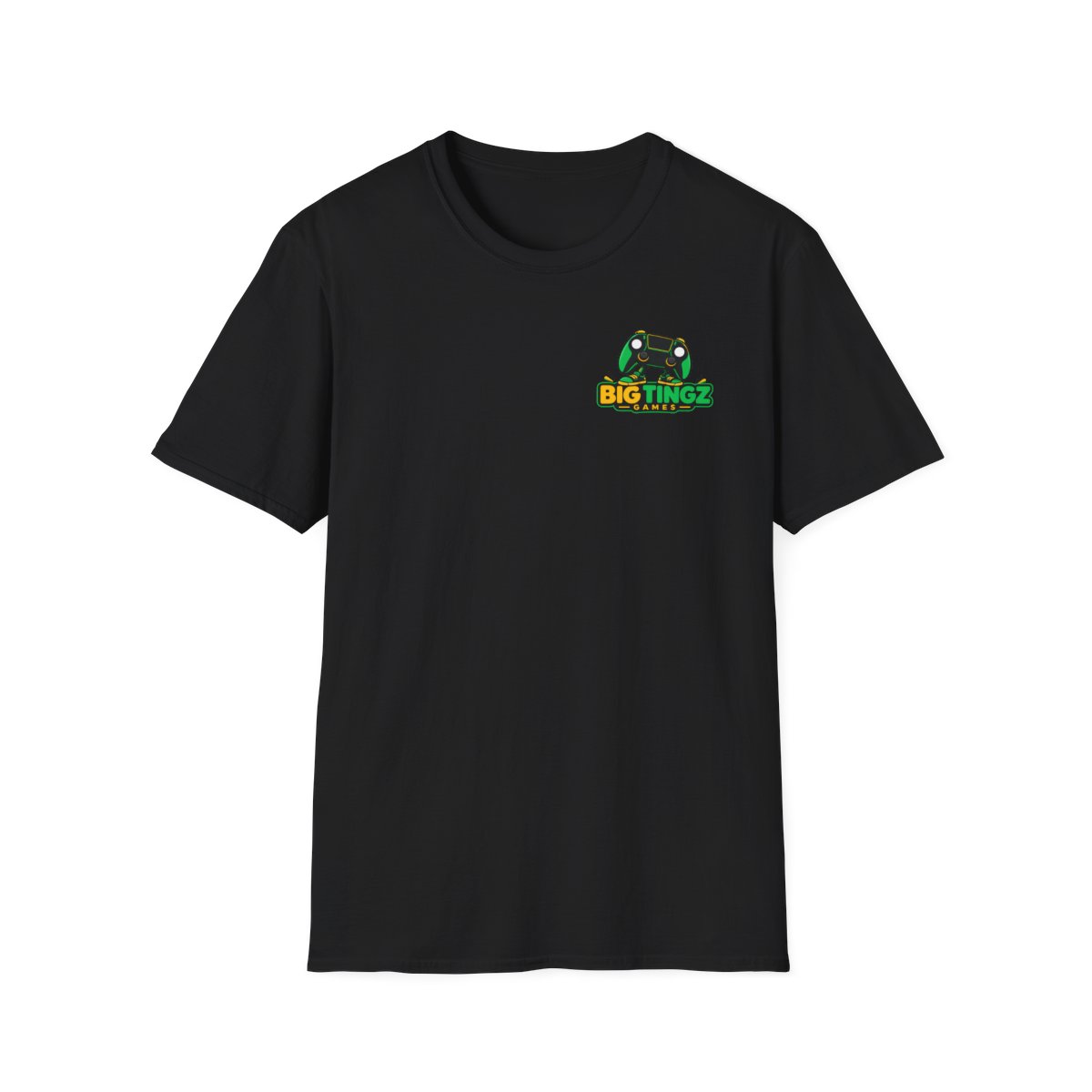 Black studio tee with Big Tingz Games logo on the left chest